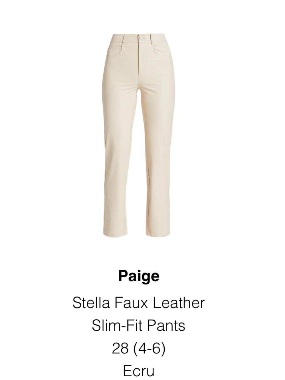 PAIGE Stella Slim-Fit Faux Leather Pants in Ecru